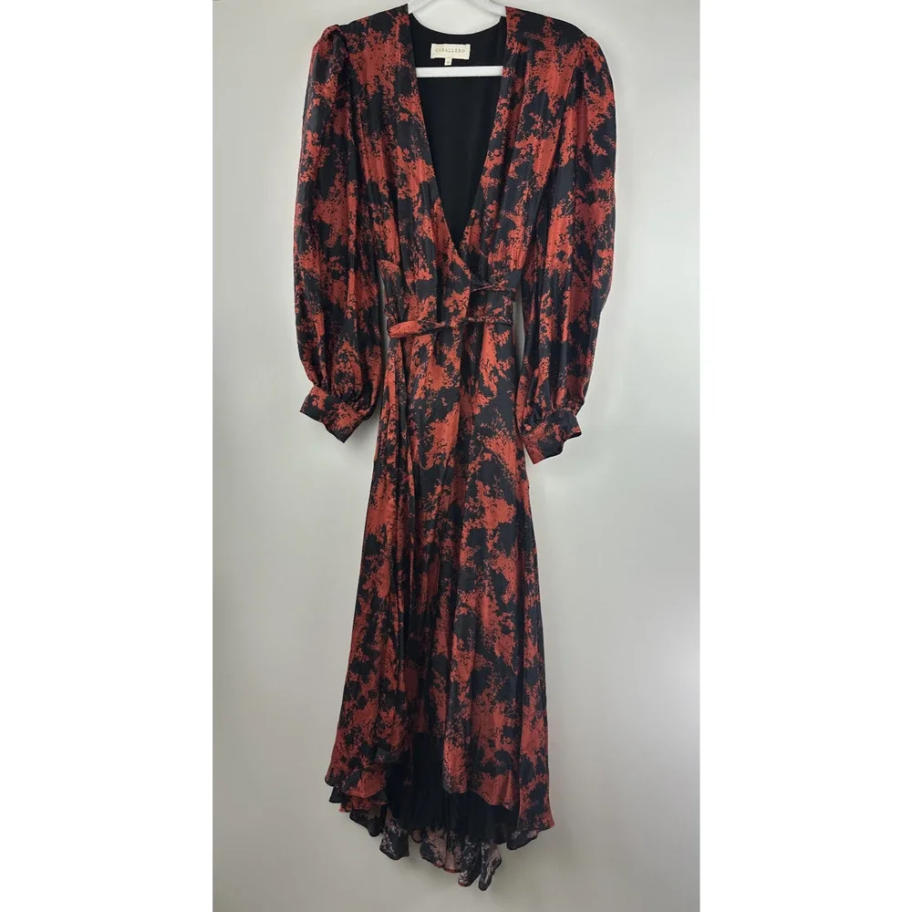 Anthropologie x Caballero Silky Abstract Wrap Midi Dress Red & Black Anthro XS - Picture 2 of 16